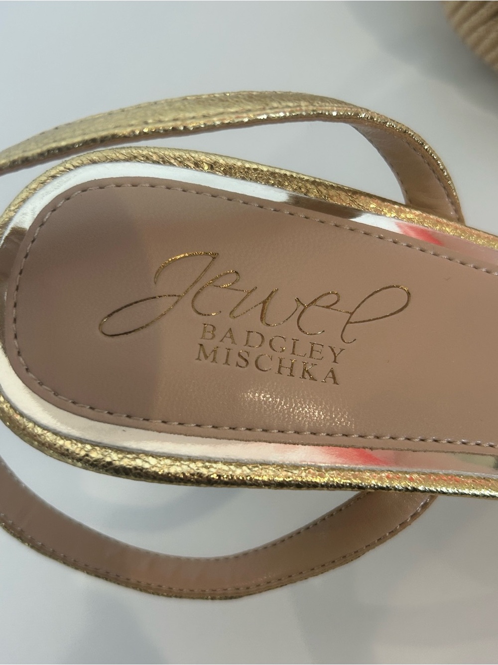 NIB Gold Metallic Strappy Heels Sandals Wedding Party Jewel Badgley 7.5 - Picture 5 of 11